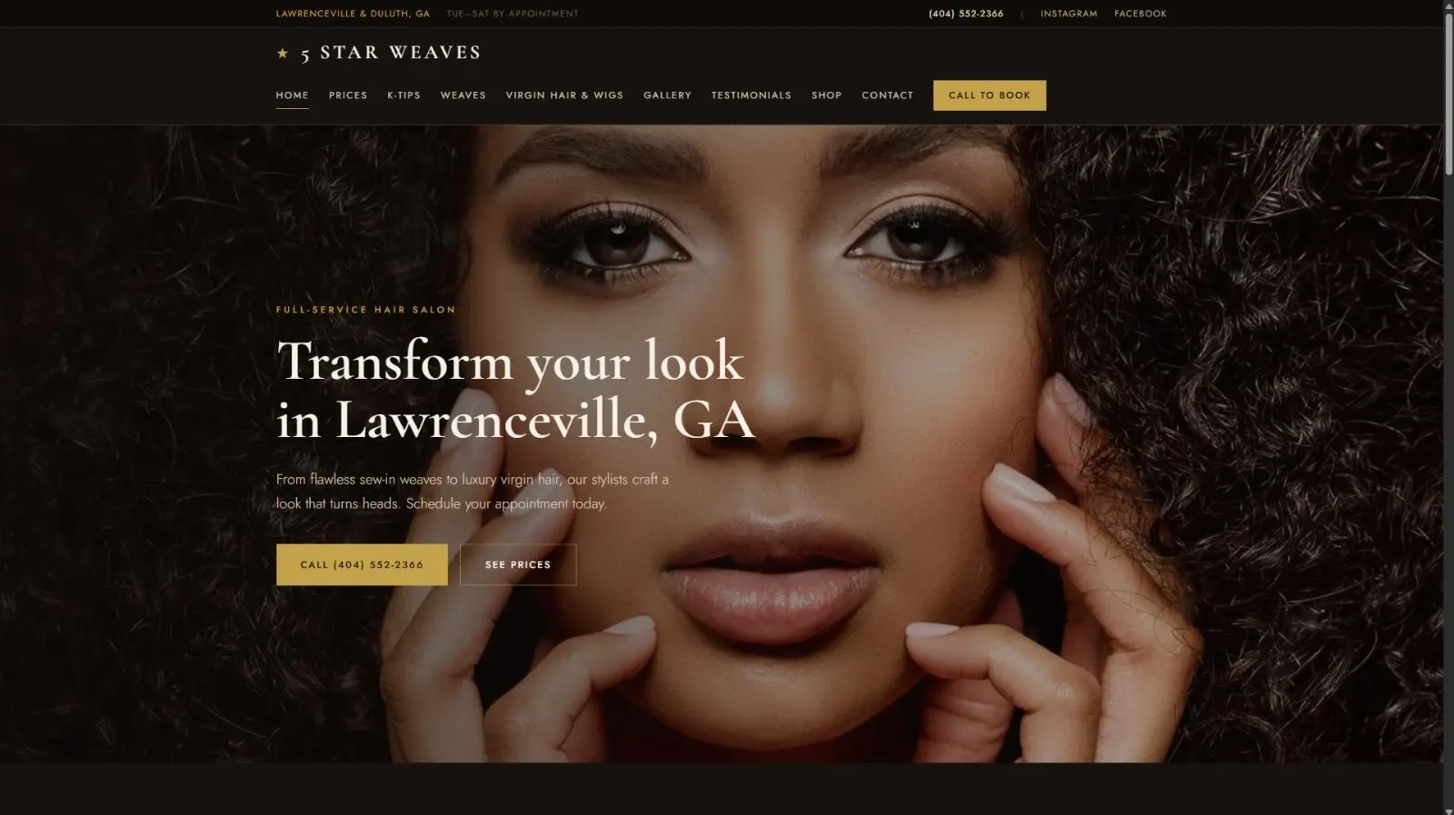 A Lawrenceville salon homepage, after the rebuild