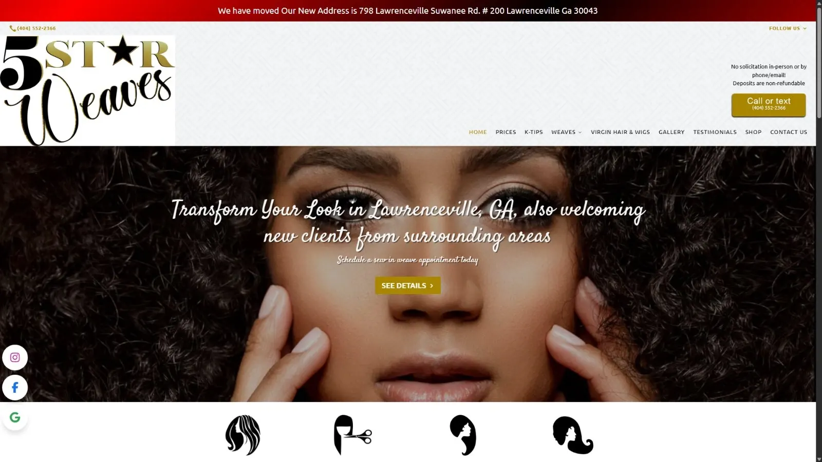 A Lawrenceville salon homepage, before the rebuild