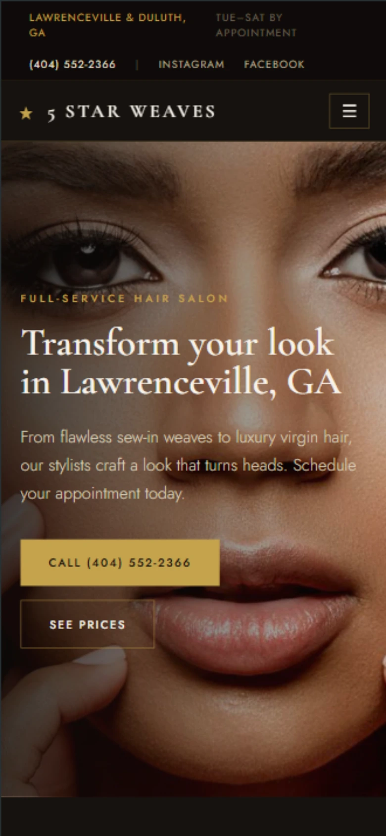 5 Star Weaves salon website shown on a phone