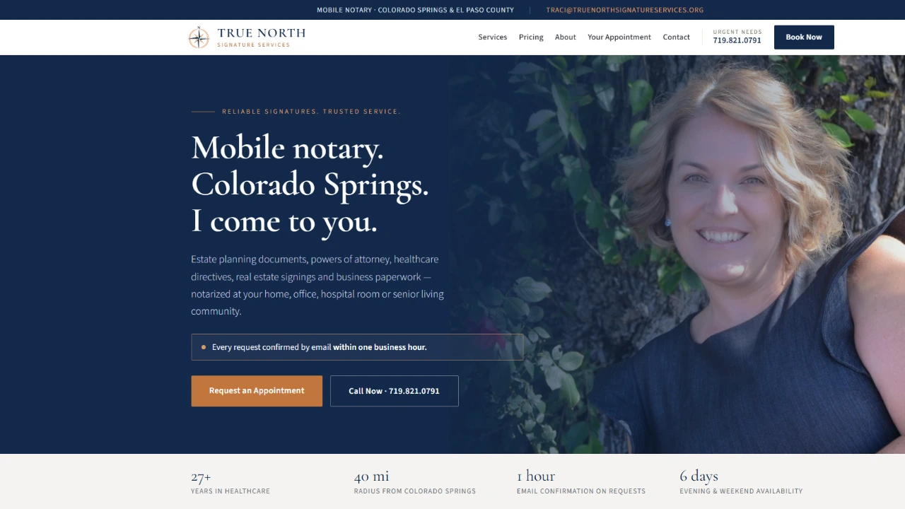 True North Signature Services mobile notary website homepage