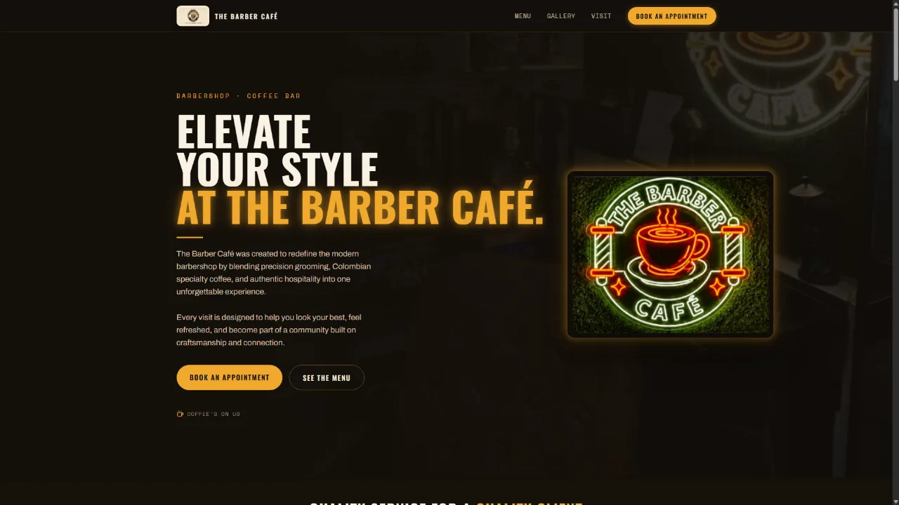 The Barber Café website homepage